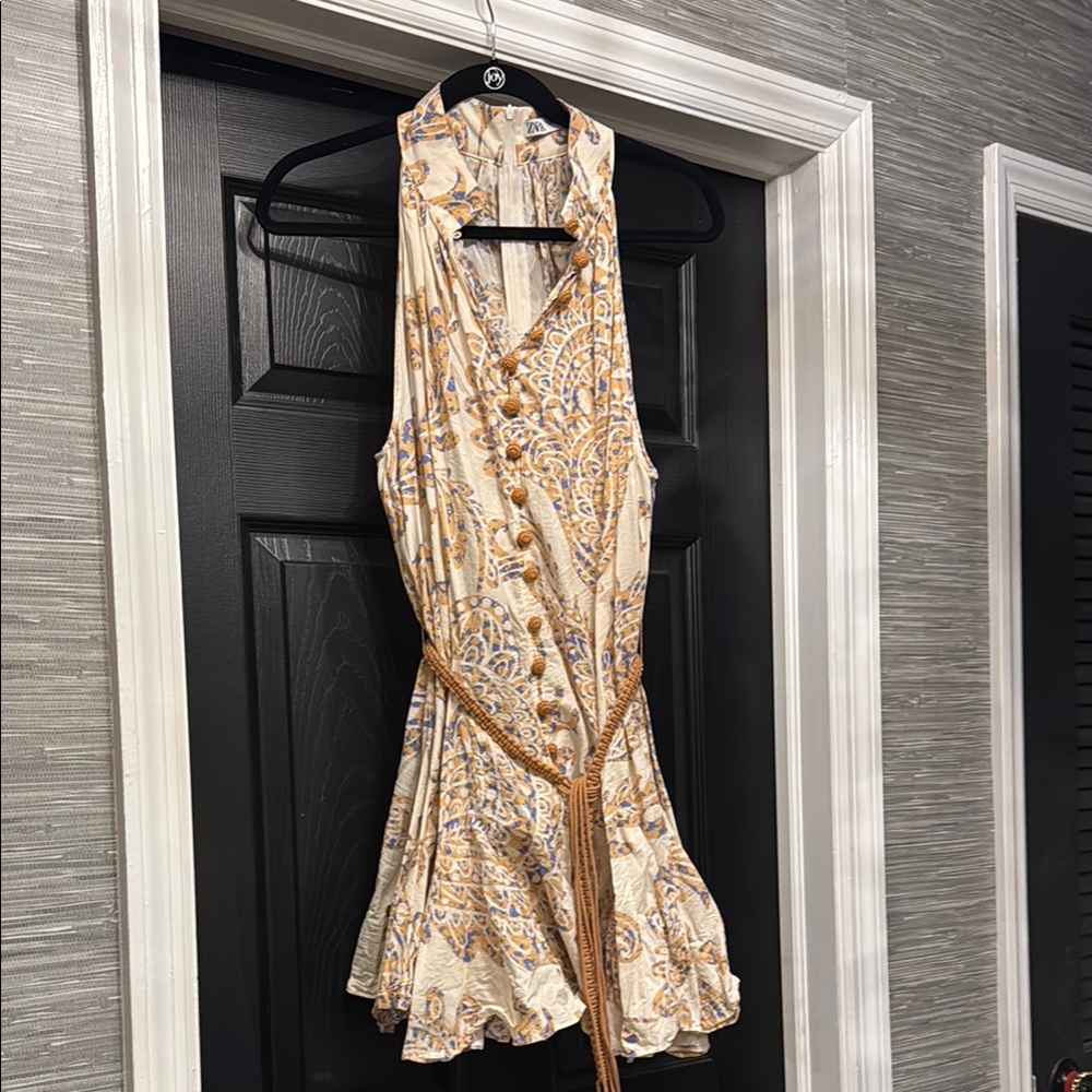 Zara Beige and Tan Halter Mini Dress